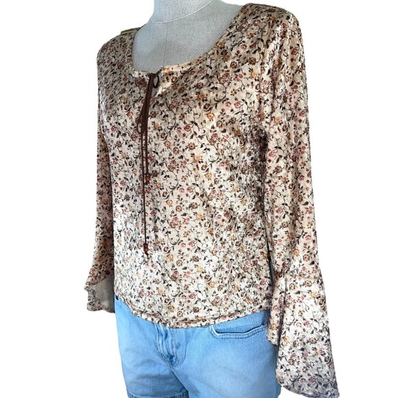 NY City Design Co Boho Floral Plush Top Tie -up Front Elongated Sleeves Womens M - Picture 2 of 6